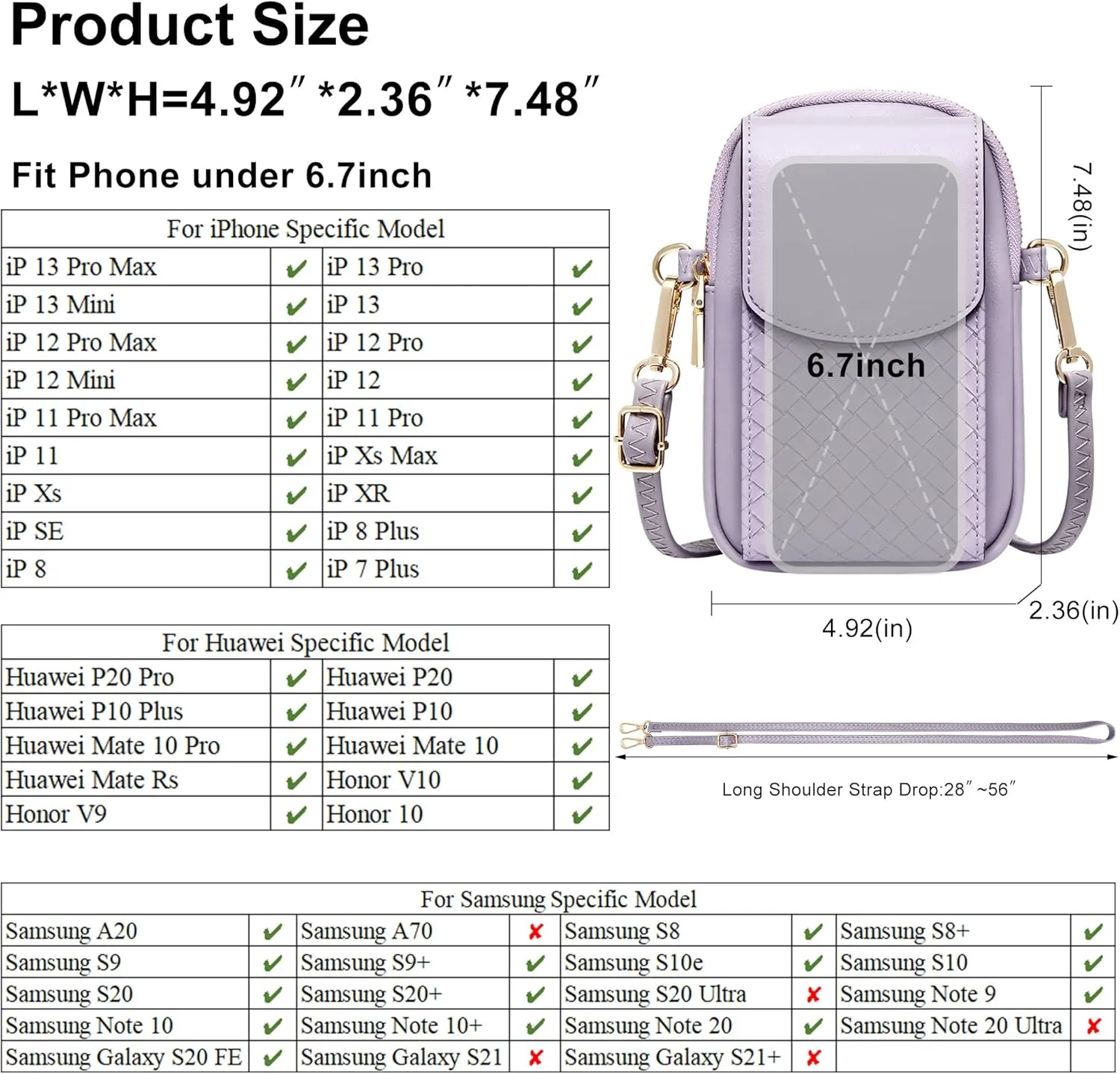 OIDERY Small Crossbody Bags Cell Phone Purse for Women, Leather Shoulder Handbag Wallet Purse with Credit Card Slots