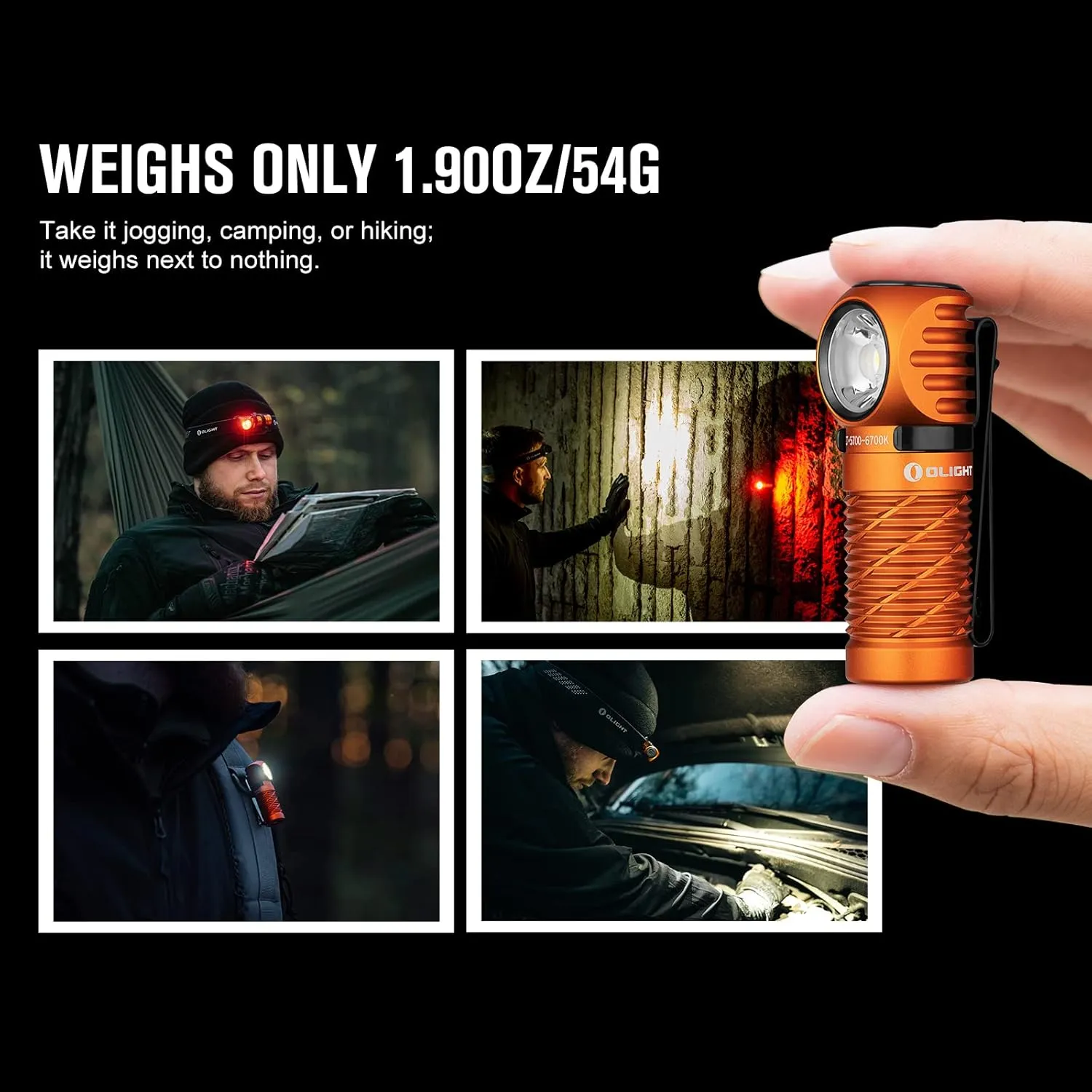 OLIGHT Perun 2 Mini Headlamp 1100 Lumens LED Head Flashlight, Rechargeable Headlight with Red Light Option, Great for Working, Hiking, Camping and Climbing (Orange Cool White: 5700~6700K)