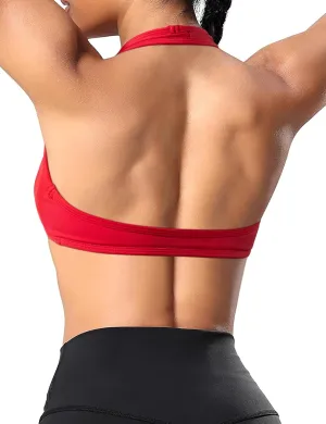OMKAGI Halter Sports Bras for Women Open Back Workout Bras Padded Yoga Bra Gym Tops