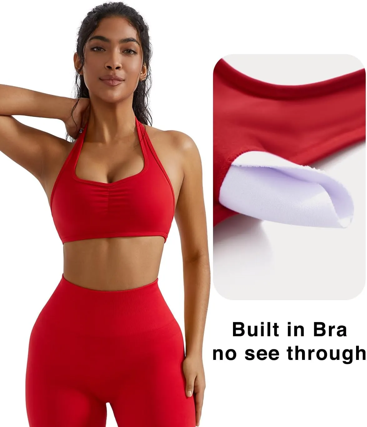 OMKAGI Halter Sports Bras for Women Open Back Workout Bras Padded Yoga Bra Gym Tops