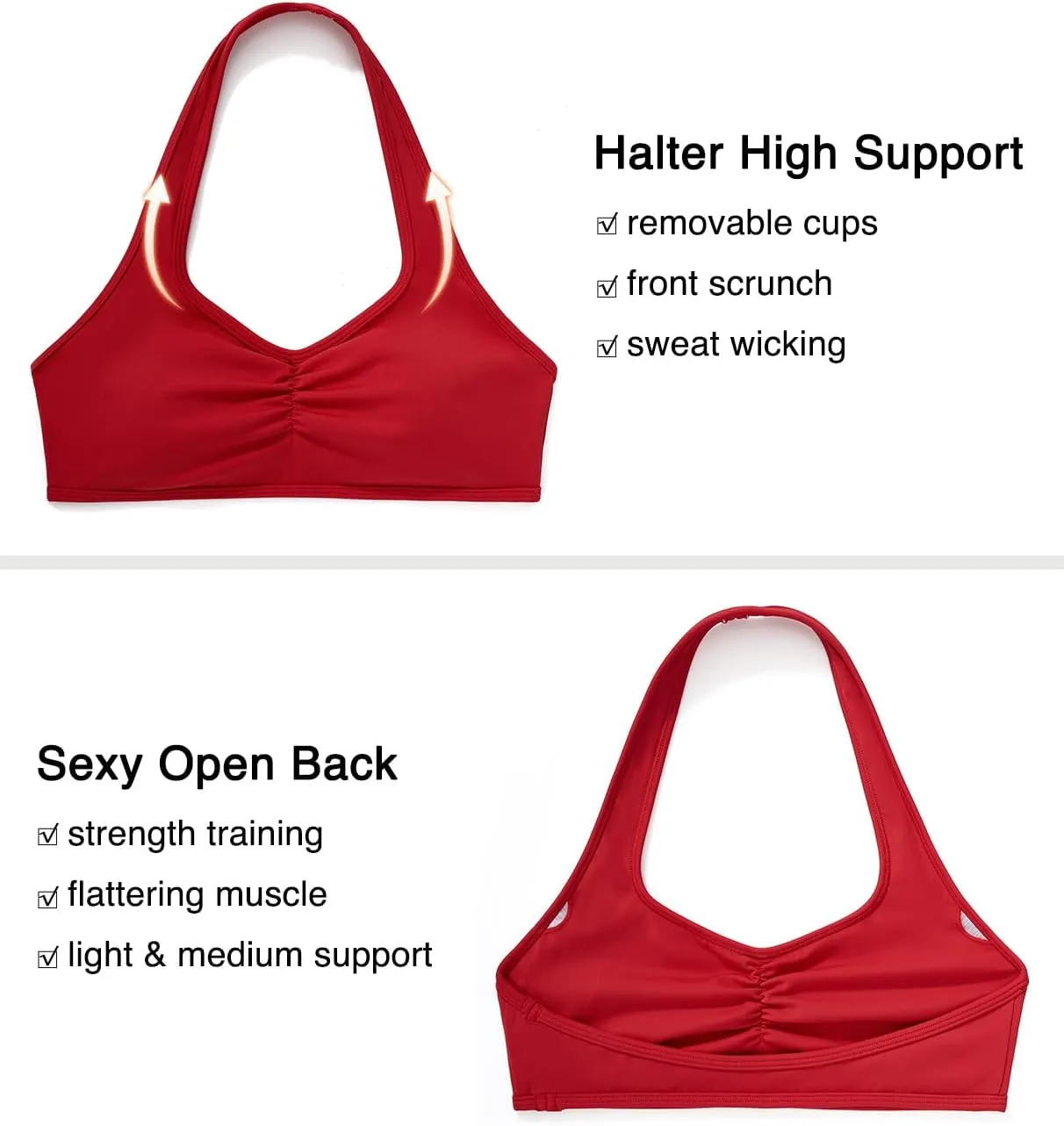 OMKAGI Halter Sports Bras for Women Open Back Workout Bras Padded Yoga Bra Gym Tops