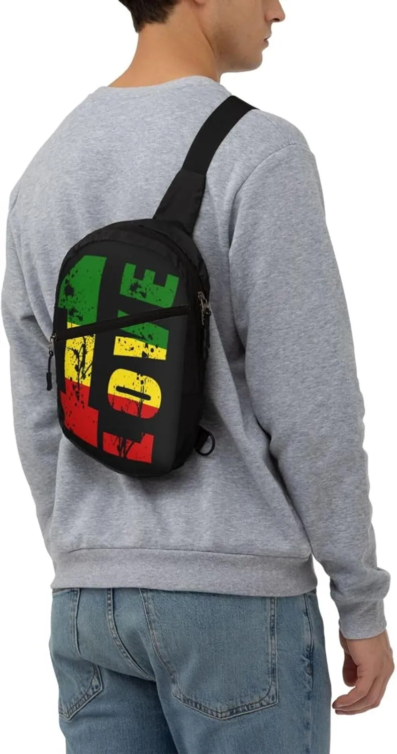 One Loves Jamaican Rasta Reggae Portable Sling Bags Packable Crossbody Bag Foldable Sport Daypack Reusable Shoulder Backpack Diagonally Chest Bag for Workout Travel