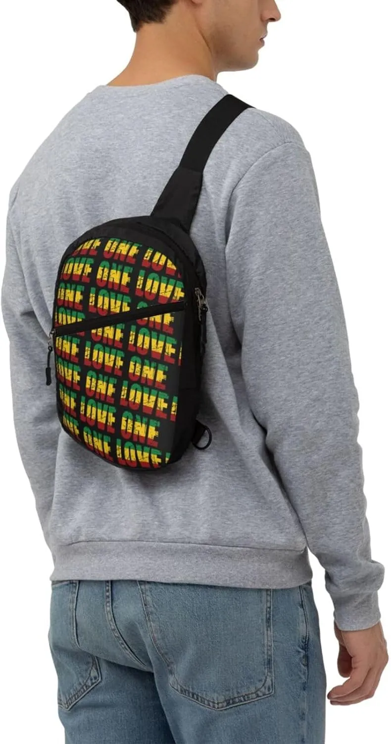 One Loves Jamaican Rasta Reggae Portable Sling Bags Packable Crossbody Bag Foldable Sport Daypack Reusable Shoulder Backpack Diagonally Chest Bag for Workout Travel