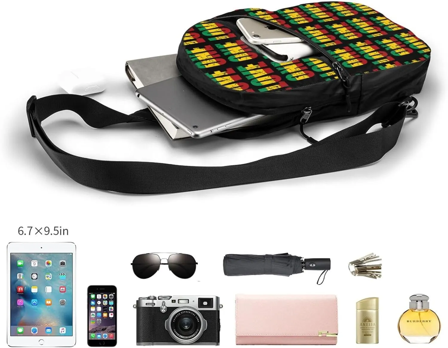 One Loves Jamaican Rasta Reggae Portable Sling Bags Packable Crossbody Bag Foldable Sport Daypack Reusable Shoulder Backpack Diagonally Chest Bag for Workout Travel