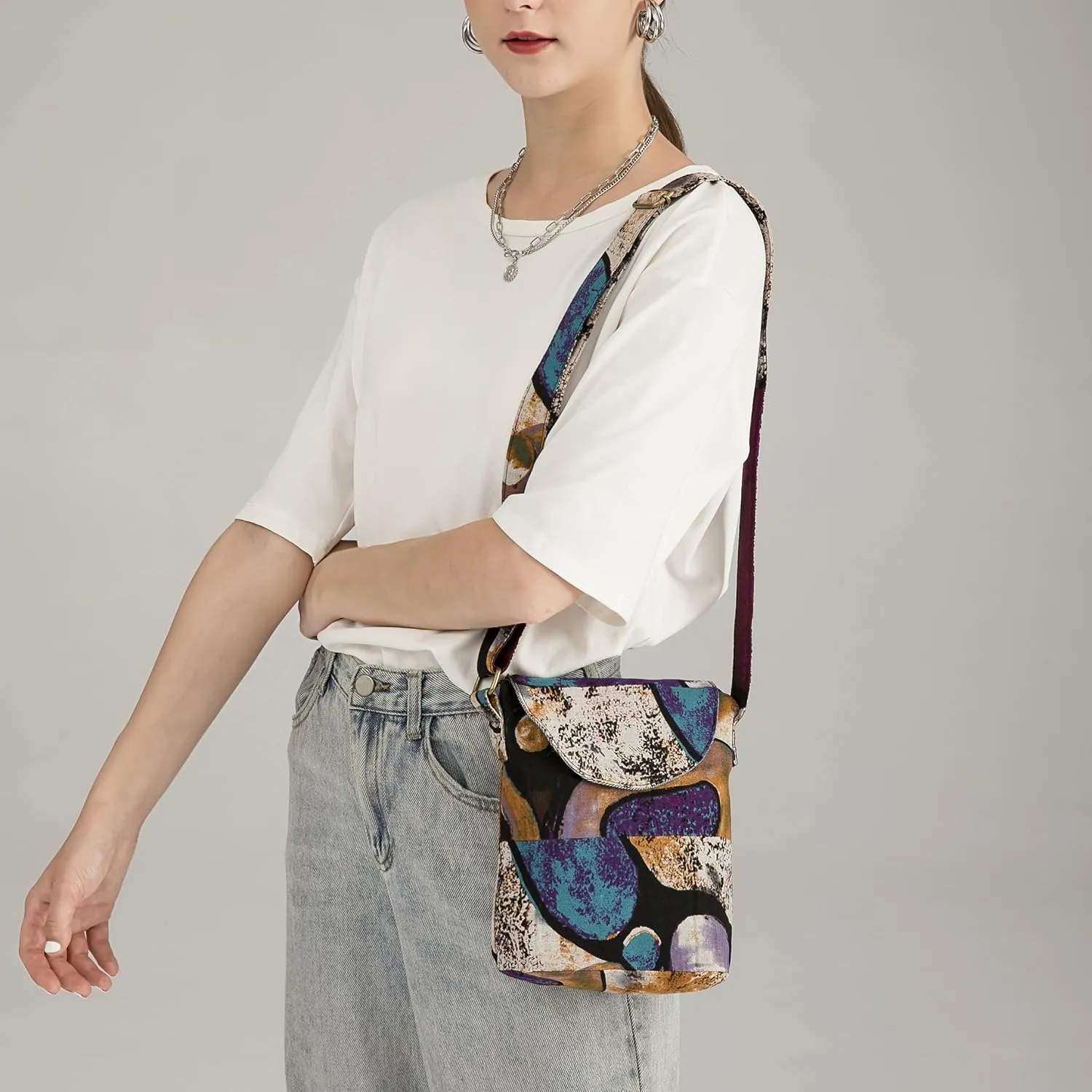 OPQRSTU Women's Retro Small Size Canvas Shoulder Bag Hippie Boho Crossbody Handbag