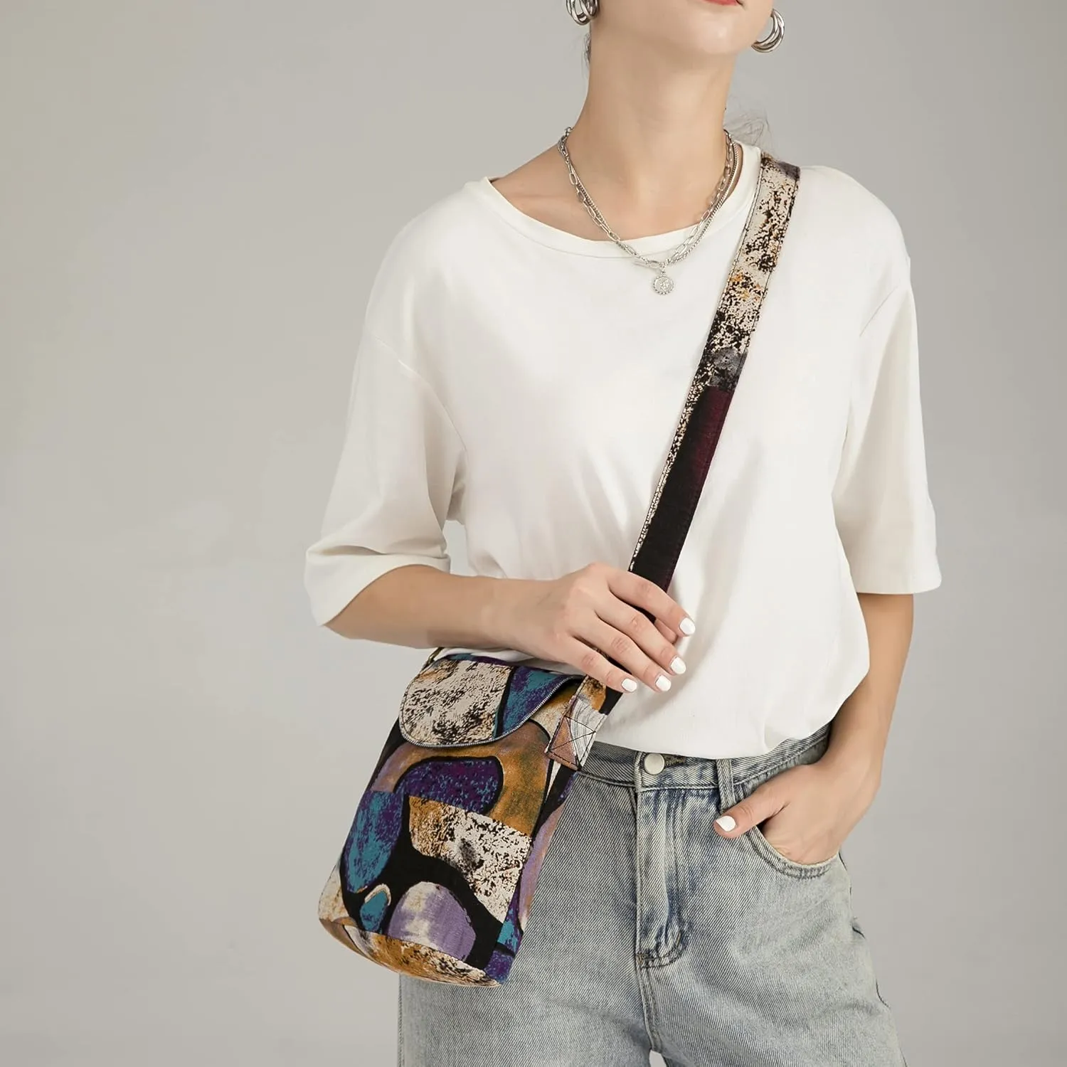OPQRSTU Women's Retro Small Size Canvas Shoulder Bag Hippie Boho Crossbody Handbag
