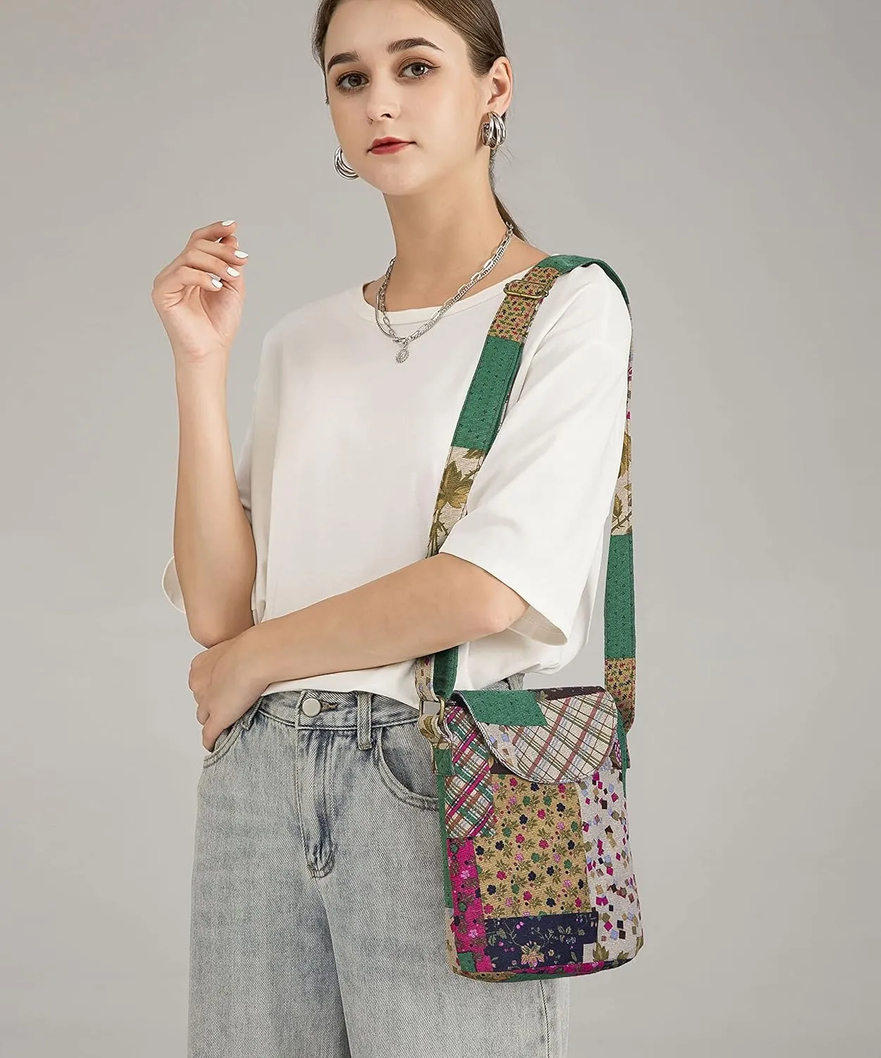 OPQRSTU Women's Retro Small Size Canvas Shoulder Bag Hippie Boho Crossbody Handbag