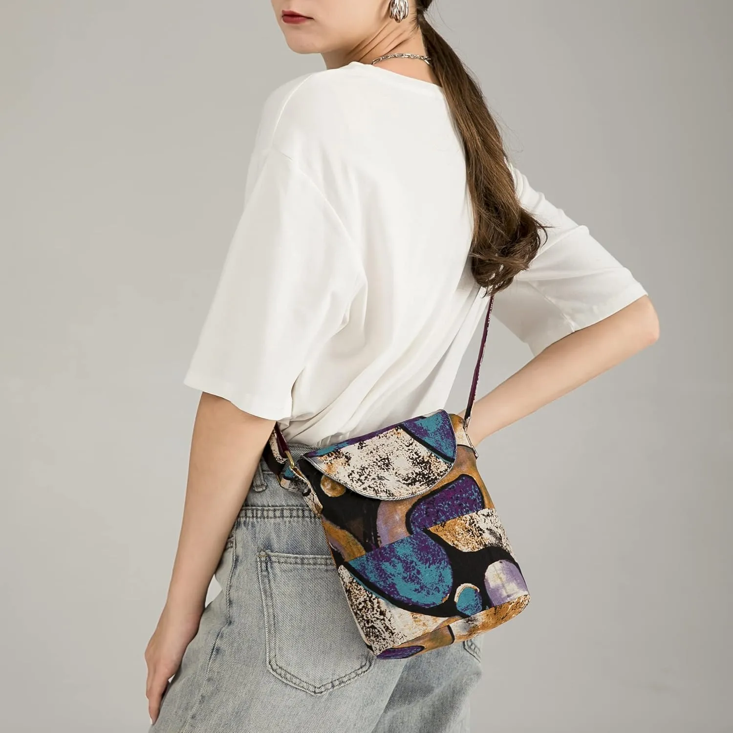 OPQRSTU Women's Retro Small Size Canvas Shoulder Bag Hippie Boho Crossbody Handbag