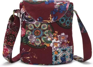 OPQRSTU Women's Retro Small Size Canvas Shoulder Bag Hippie Boho Crossbody Handbag