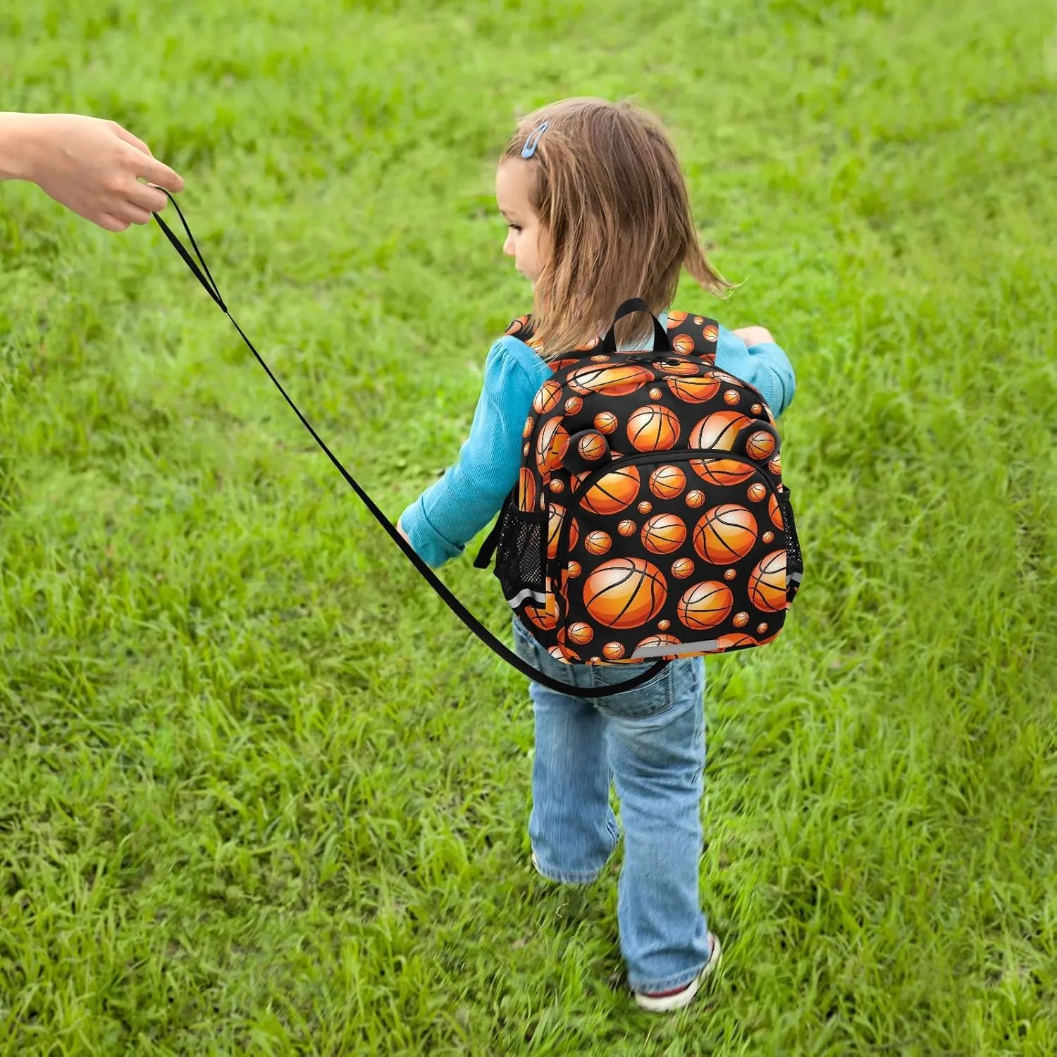 Orange Basketball Preschool Backpack Bal Sport Daycare Bookbag School Backpack with Traction Rope Fashion Casual Cartoon School Travel Picnic Birthday for Kids 3-6