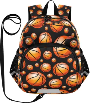 Orange Basketball Preschool Backpack Bal Sport Daycare Bookbag School Backpack with Traction Rope Fashion Casual Cartoon School Travel Picnic Birthday for Kids 3-6