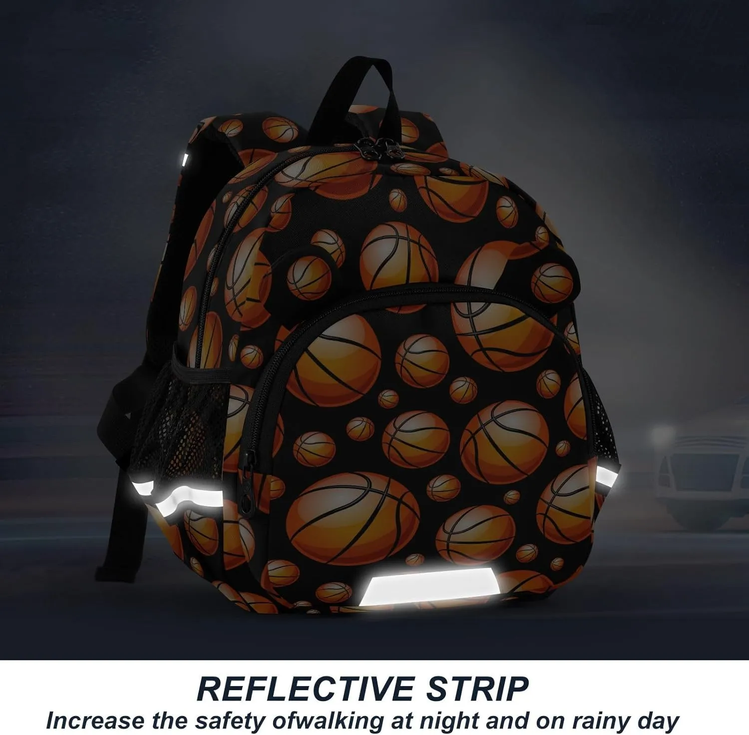 Orange Basketball Preschool Backpack Bal Sport Daycare Bookbag School Backpack with Traction Rope Fashion Casual Cartoon School Travel Picnic Birthday for Kids 3-6