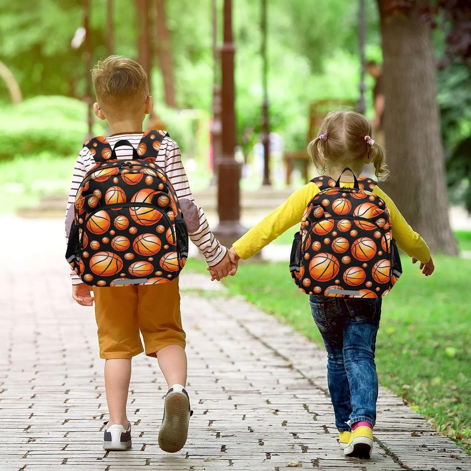 Orange Basketball Preschool Backpack Bal Sport Daycare Bookbag School Backpack with Traction Rope Fashion Casual Cartoon School Travel Picnic Birthday for Kids 3-6