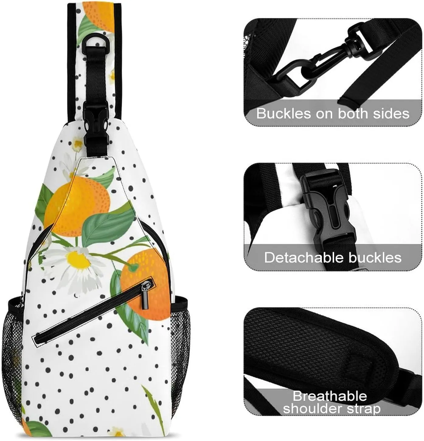 Orange-pattern-with-tropic Crossbody Sling Backpack, Shoulder Bag Chest Bag for Travel Sport Running, 38x20cm, Style-3
