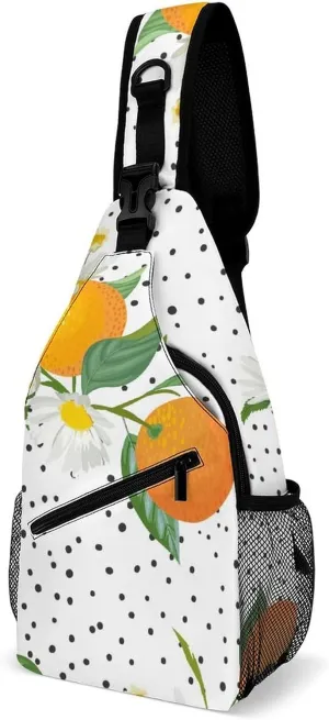 Orange-pattern-with-tropic Crossbody Sling Backpack, Shoulder Bag Chest Bag for Travel Sport Running, 38x20cm, Style-3