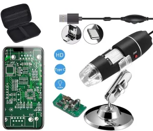 Original 40-1000X USB Microscope with Portable Carrying Case, Digital Magnification Endoscope Camera 8 LEDs Metal Base for Android Phone and Tablet, Windows Mac Linux Chrome