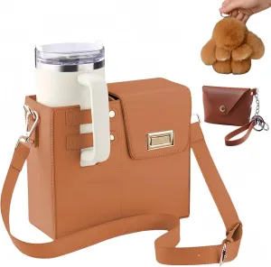 Outdoor Portable Crossbody Water Cup Storage Bag Compatible with Stanley & Most Water Bottles | Includes Coin Purse & Plush Bunny Keychain