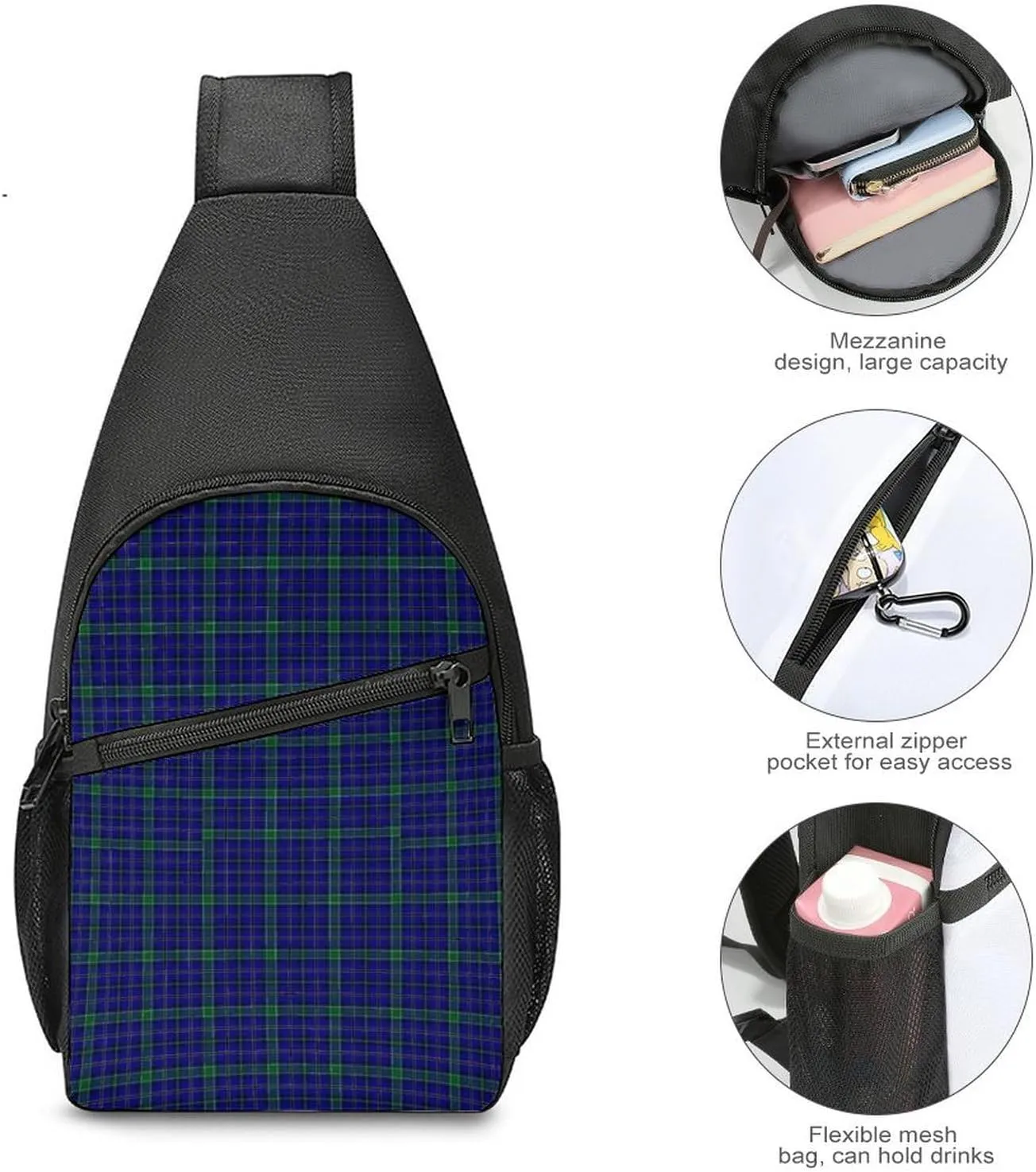 Paisley District Tartan Portable Chest Bag, Large Capacity Single Shoulder Chest Bag