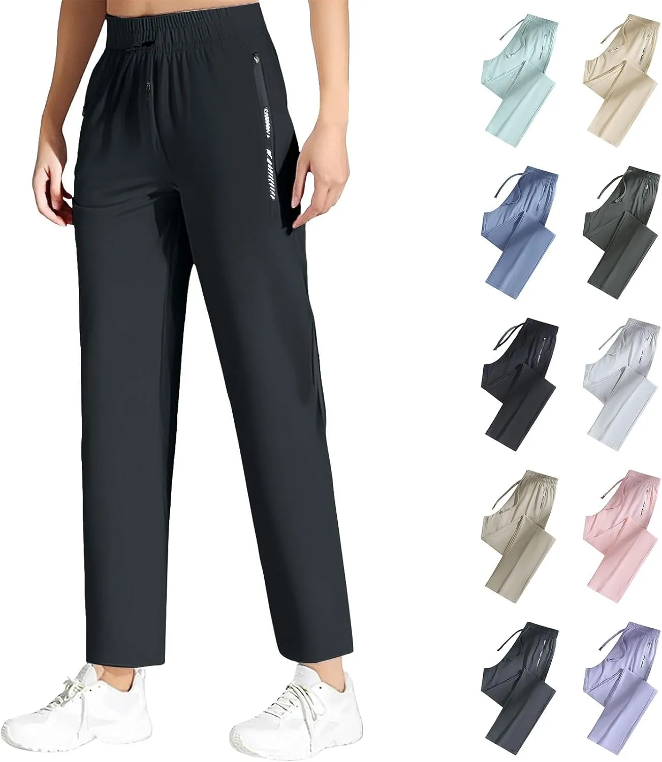Palcomfy Stretch Active Pants for Women Casual Breathable Quick Drying Glide Pants Loose Zipper Pockets Cool Hiking Trousers