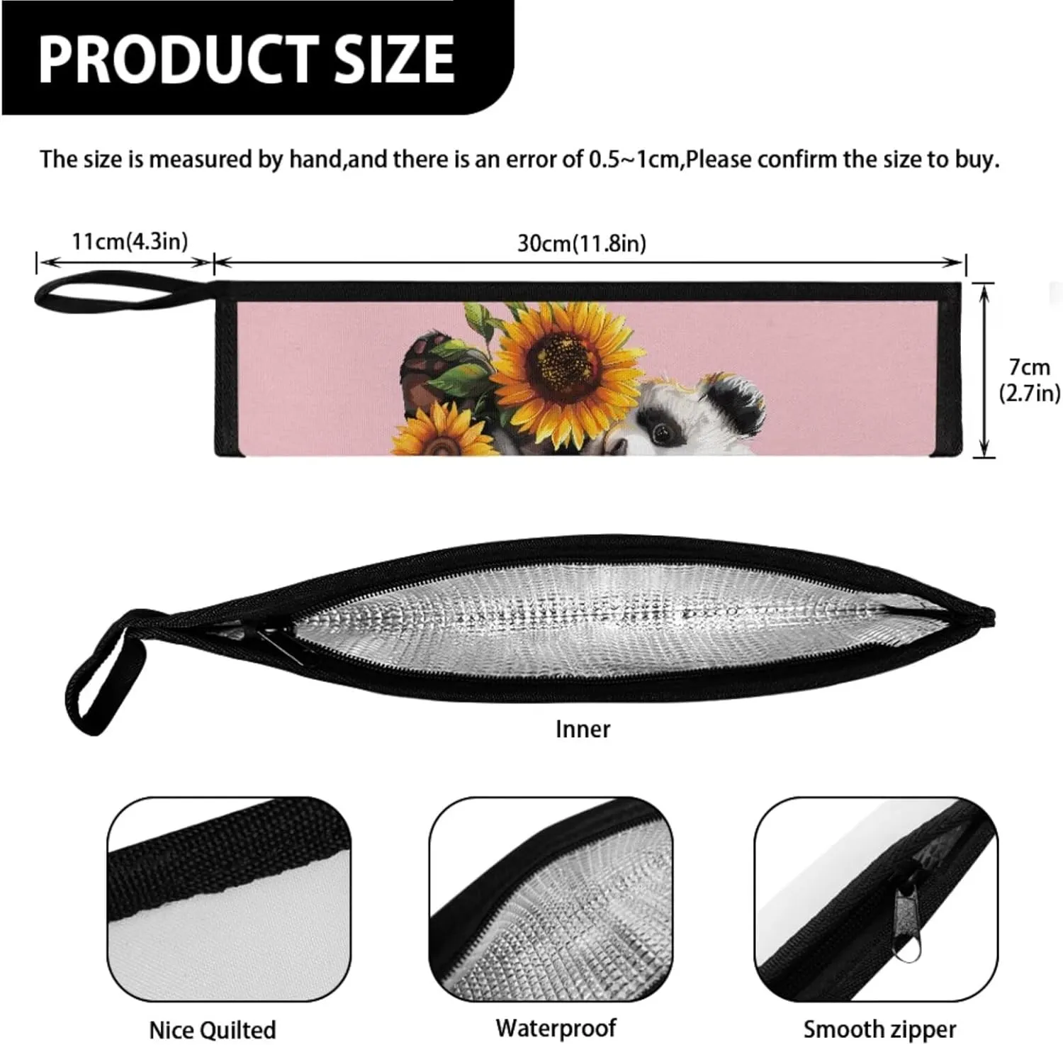 Panda Sunflower Butterfly Lunch Bag with Tableware Carrying Bag for Picnic Camping Utensils 2 Pieces Durable Removable Shoulder Kid Lunch Box Containers and Flatware Case for School