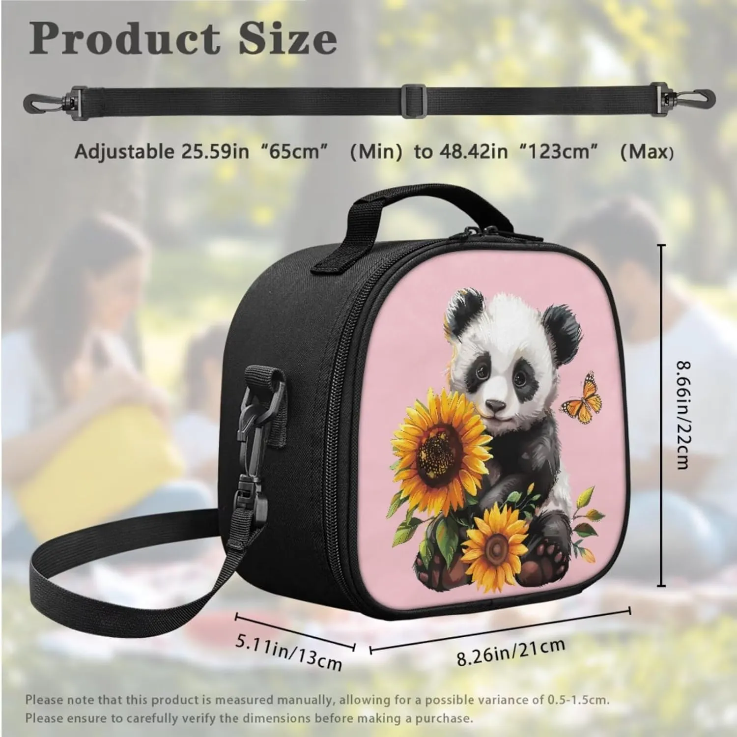 Panda Sunflower Butterfly Lunch Bag with Tableware Carrying Bag for Picnic Camping Utensils 2 Pieces Durable Removable Shoulder Kid Lunch Box Containers and Flatware Case for School