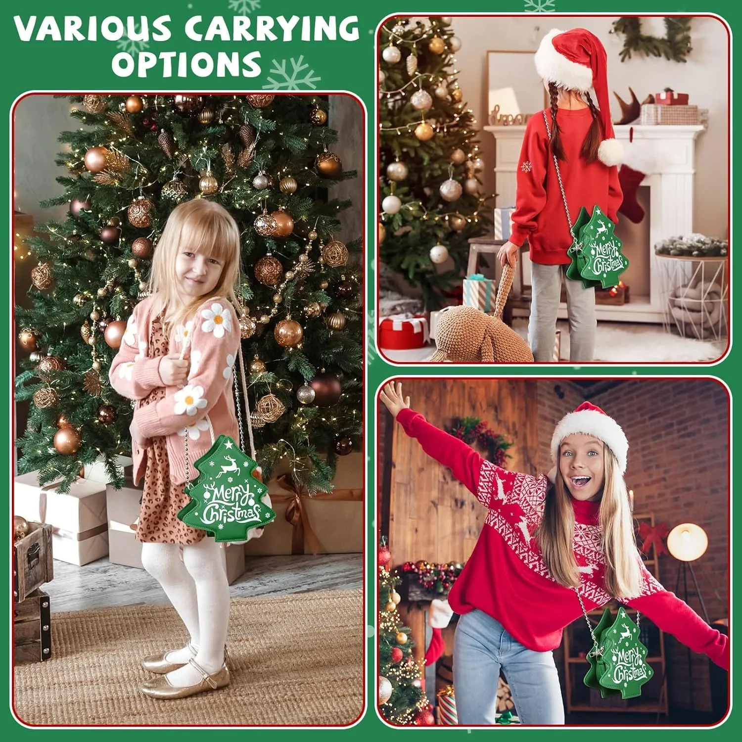 party greeting Crossbody Purse for Women Christmas Tree Shaped Phone Wallet Handbags for Merry Christmas Gift