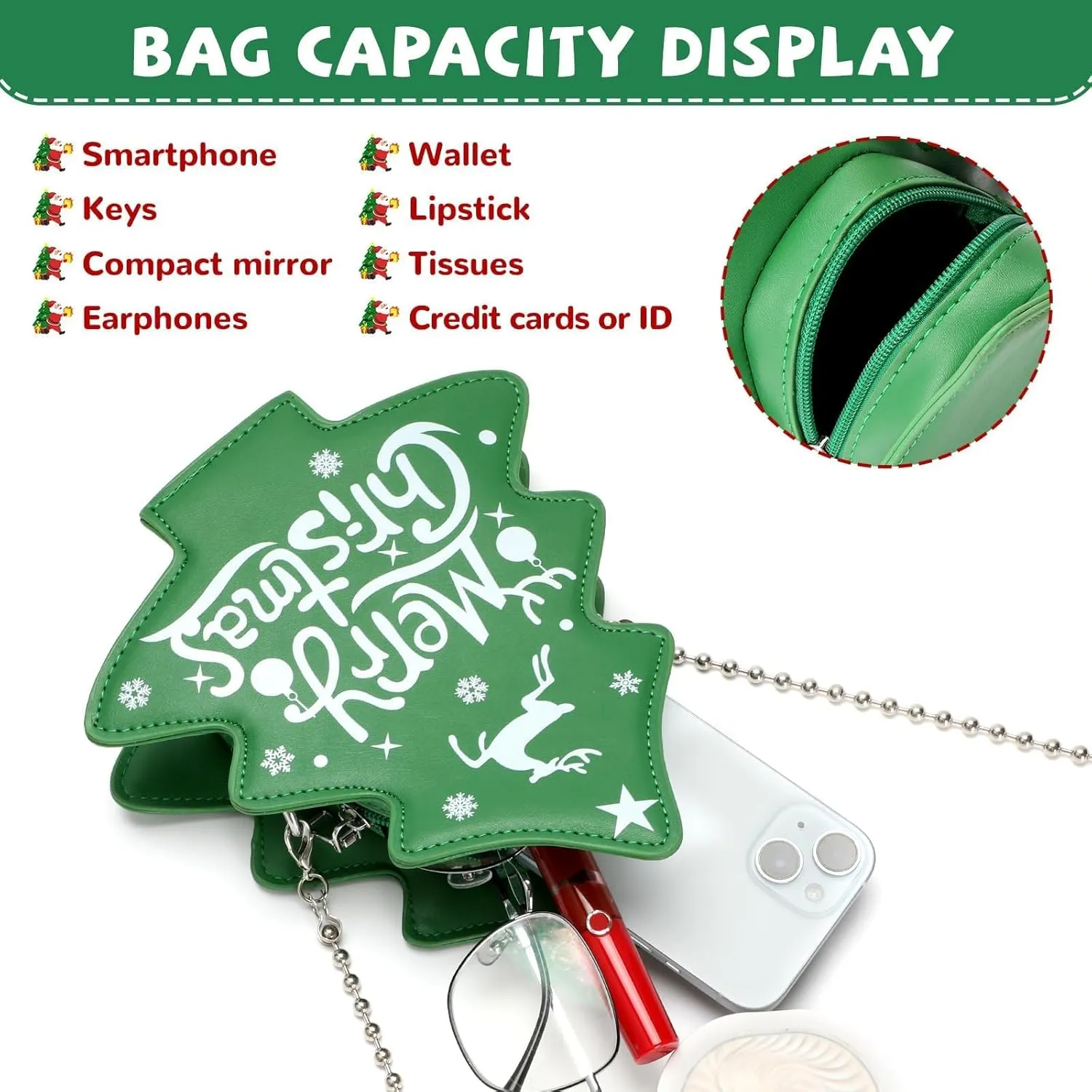 party greeting Crossbody Purse for Women Christmas Tree Shaped Phone Wallet Handbags for Merry Christmas Gift