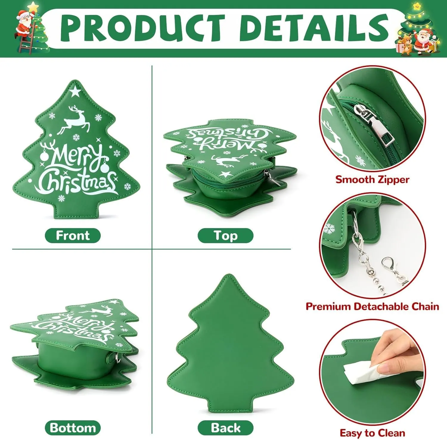 party greeting Crossbody Purse for Women Christmas Tree Shaped Phone Wallet Handbags for Merry Christmas Gift