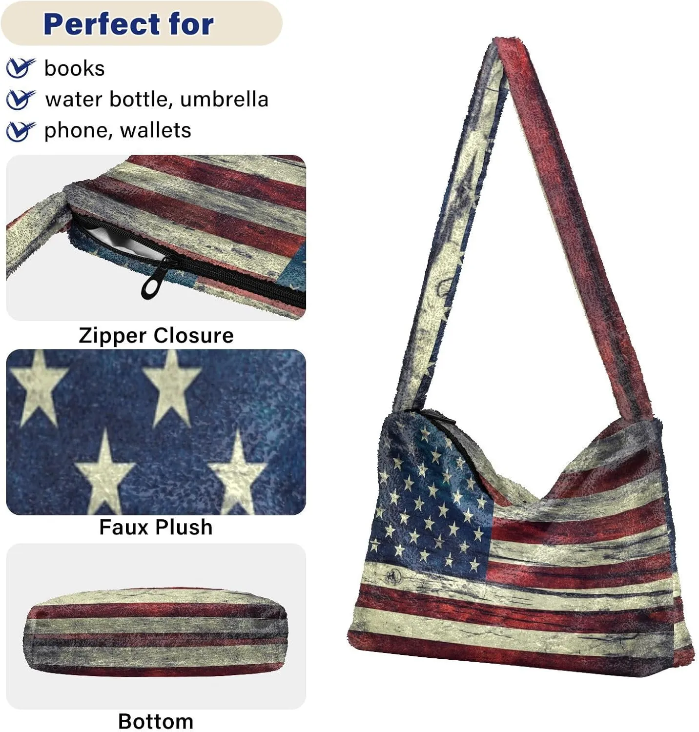 Patriot Flag Women Boho Handbag Underarm Bag Tote Bag Shoulder Bag Crossbody Bag