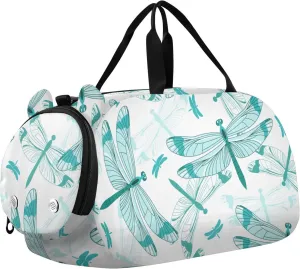 Pattern with Dragonflies Gym Travel Duffel Bag with Shoe Compartment for Boys Girls - Gymnastics Sports Dance Football Travel Bag Teens Weekender Sleepover