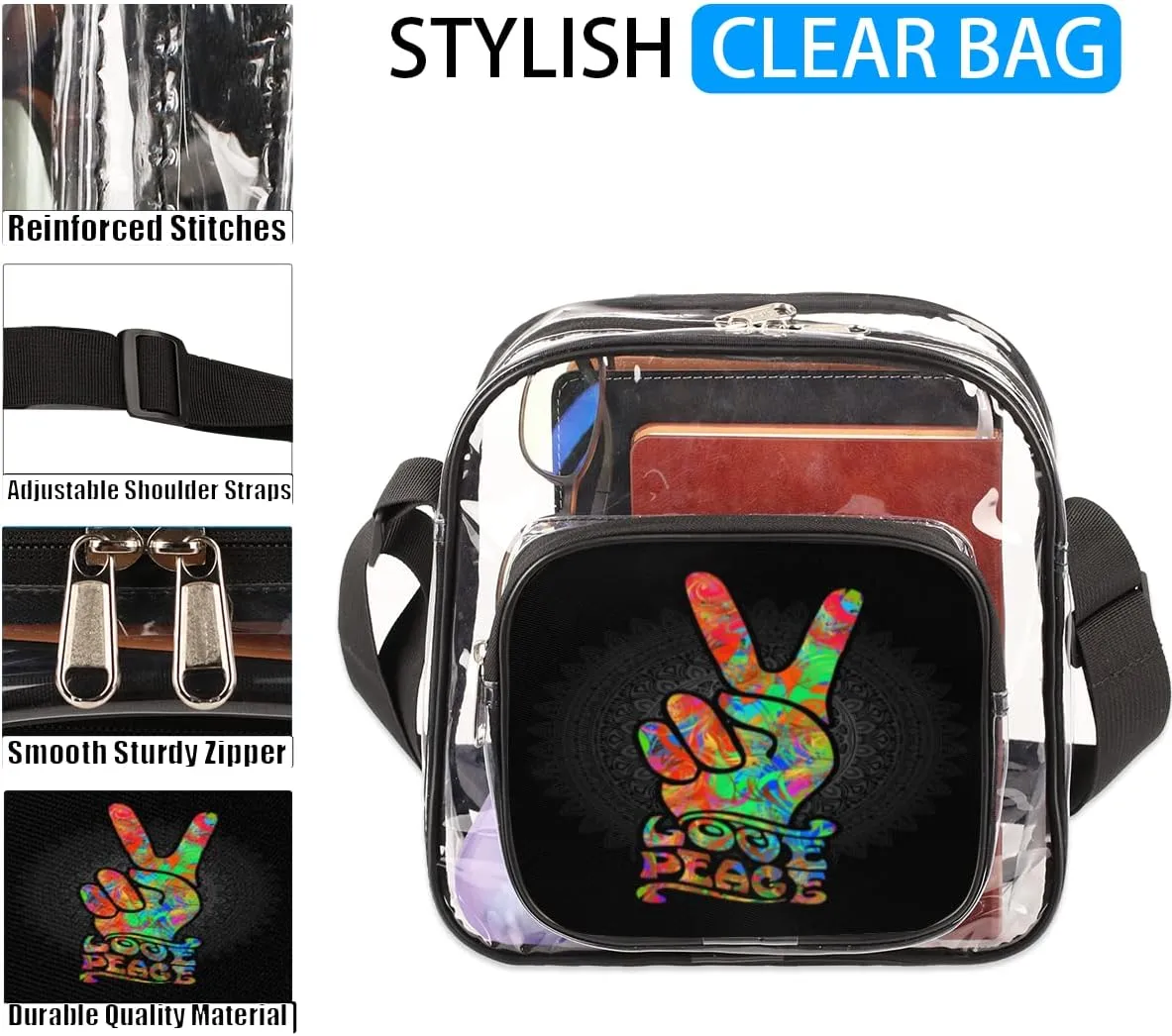 Paw Print Cute Cartoon Dog Clear Crossbody Bag Clear Messenger Bag Shoulder Bags Clear Purse Stadium Approved