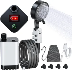 PChero Portable Camping Shower, Outdoor Electric Shower Pump with 5200mah USB Rechargeable Battery, Camping Shower Head Nozzle for Hiking, Traveling, Washing