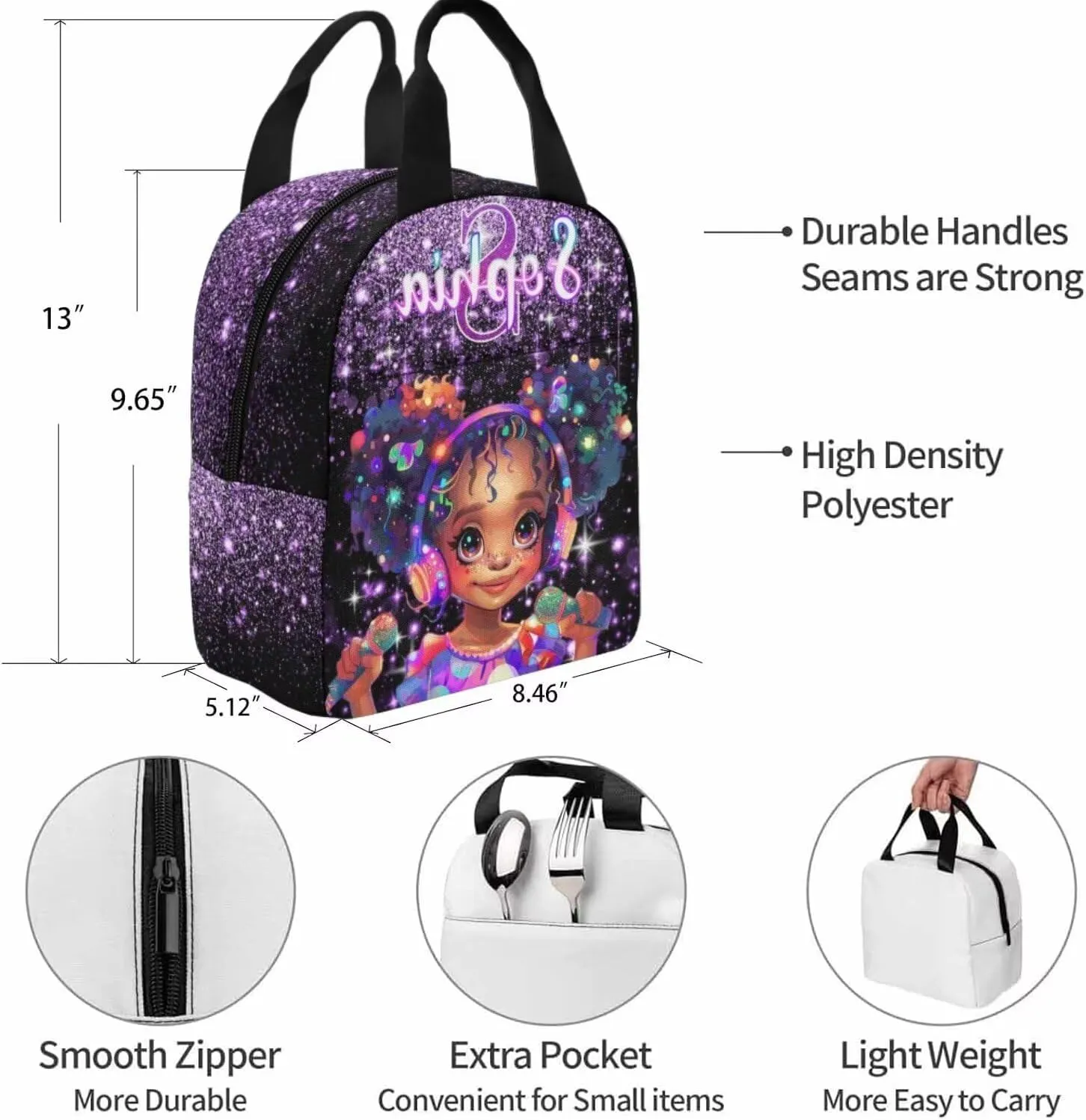 Personalized Backpacks for Girls, Custom Kids Bookbag with Lunch Bag Box for Toddler Daughter, Customized Name Backpack for Preschool Primary School Students Medium