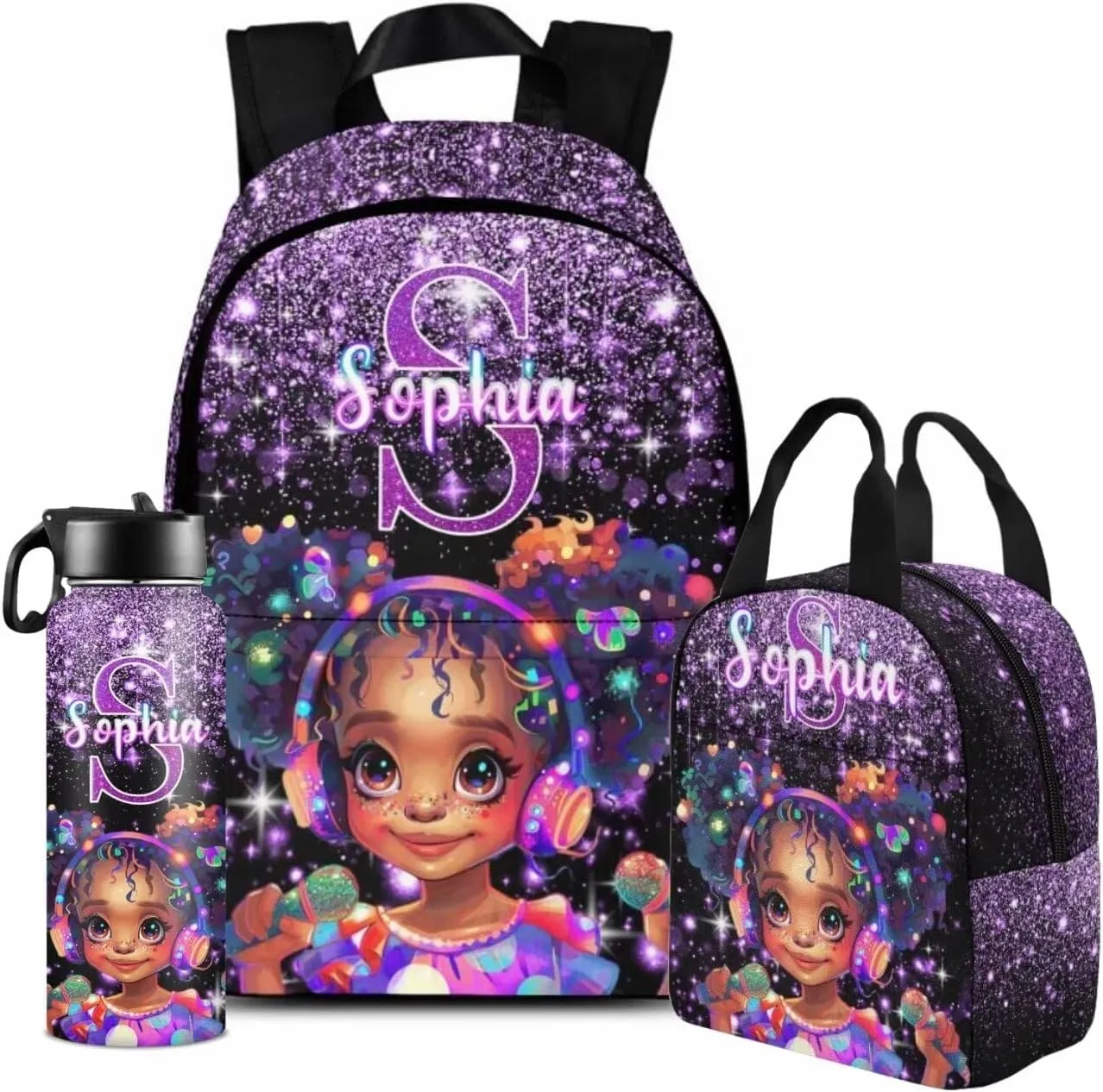 Personalized Backpacks for Girls, Custom Kids Bookbag with Lunch Bag Box for Toddler Daughter, Customized Name Backpack for Preschool Primary School Students Medium
