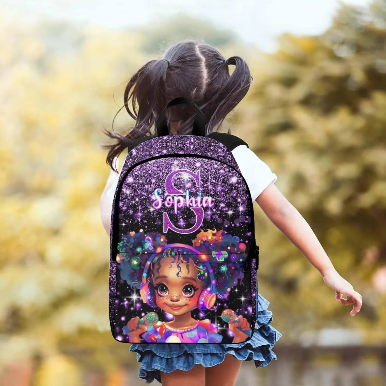 Personalized Backpacks for Girls, Custom Kids Bookbag with Lunch Bag Box for Toddler Daughter, Customized Name Backpack for Preschool Primary School Students Medium