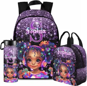 Personalized Backpacks for Girls, Custom Kids Bookbag with Lunch Bag Box for Toddler Daughter, Customized Name Backpack for Preschool Primary School Students Medium
