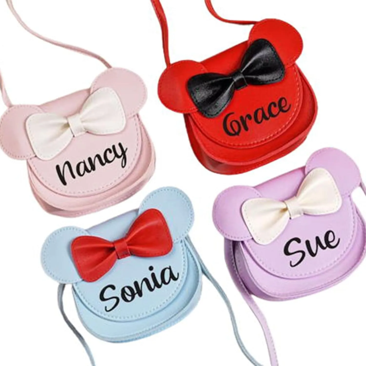 Personalized Cartoon Little Mouse Ear Bow Kids Crossbody Purse, Custom Kid Coin Purse With Name Girl Crossbody Bag Birthday Gift Christmas Gift For Girl (Style1)