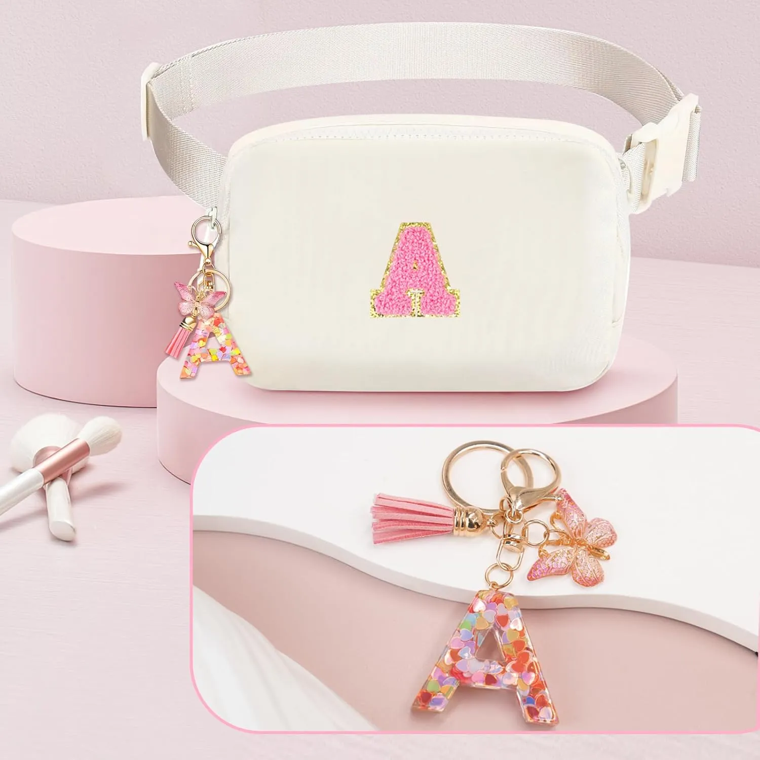 Personalized Fanny Pack for Girls, Gift Sets for Teen Girl, Birthday Gifts for 4 5 6 7 8 9 10 11 12 13 Year Old Girls, Initial Crossbody Bag Belt Bag for Girl Kids (A)