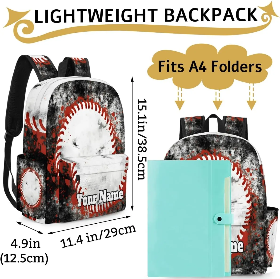 Personalized Sports Theme Preschool Toddler Backpack for Boys Girls Custom Kids Name Small Bookbags Kindergarten Elementary Backpack, Sports Baseball