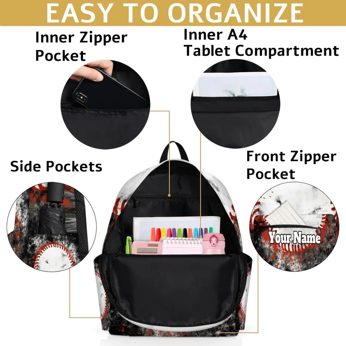 Personalized Sports Theme Preschool Toddler Backpack for Boys Girls Custom Kids Name Small Bookbags Kindergarten Elementary Backpack, Sports Baseball