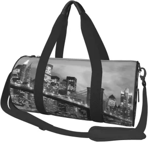 Peynir Brooklyn Bridge Manhattan Skyline Sports Gym Bag Travel Duffel Bag Lightweight Weekender Overnight Bag With Adjustable Strap, Fashion