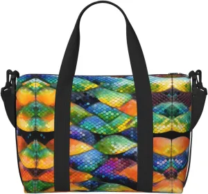Phayah Rainbow Fish Scale Travel Duffel Bag Handbag Carry-On Luggage Bag Overnight Foldable Unisex Airline Travel Personal Items Bag