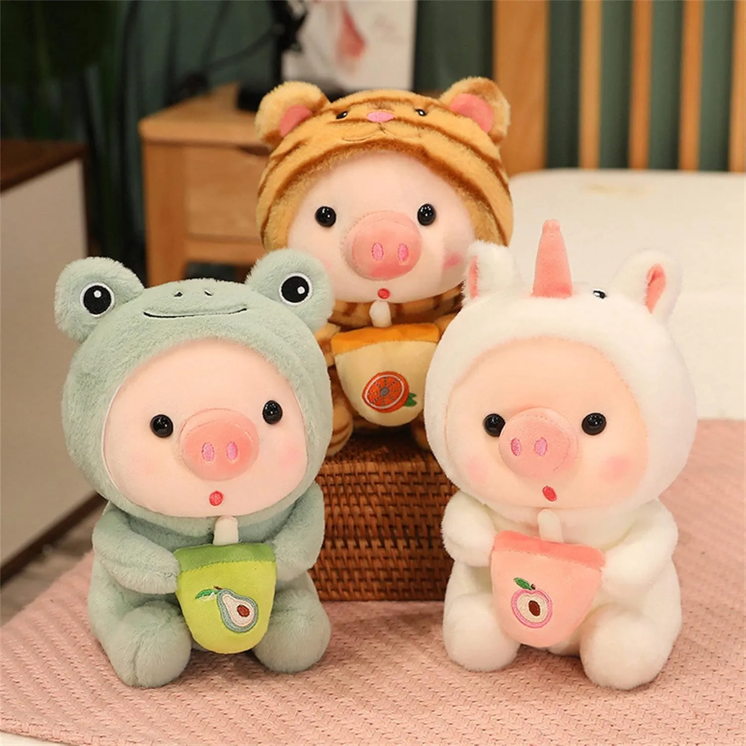 Pig Stuffed Animal Plush Toy Pig Dress Up Frog Tiger Rabbit Cute Plush Doll Girls Boys Kids Birthday Bedtime Party Gift (White, 20.4 in)