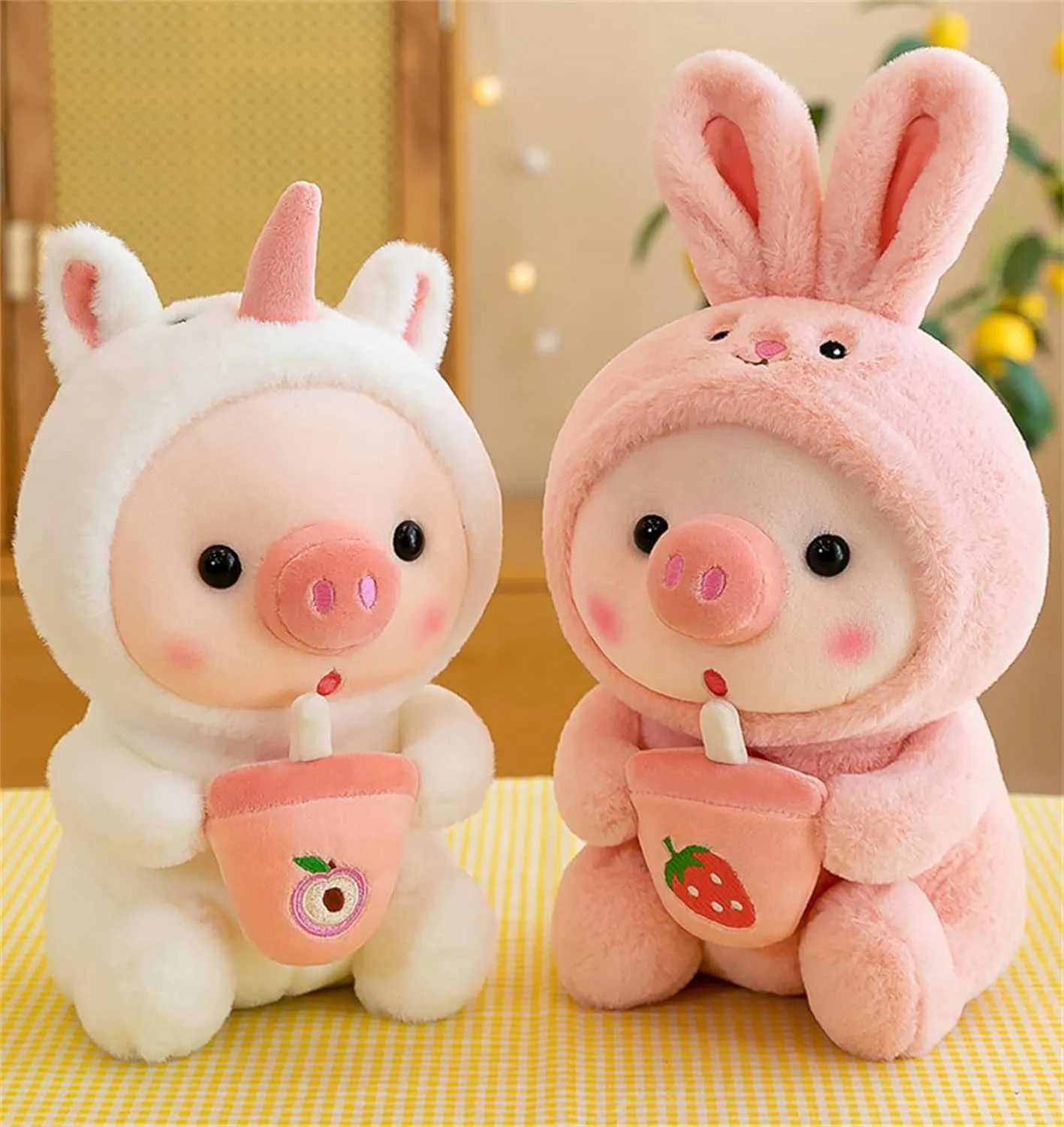 Pig Stuffed Animal Plush Toy Pig Dress Up Frog Tiger Rabbit Cute Plush Doll Girls Boys Kids Birthday Bedtime Party Gift (White, 20.4 in)