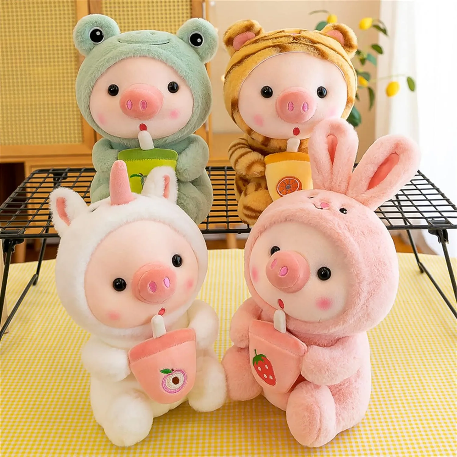 Pig Stuffed Animal Plush Toy Pig Dress Up Frog Tiger Rabbit Cute Plush Doll Girls Boys Kids Birthday Bedtime Party Gift (White, 20.4 in)