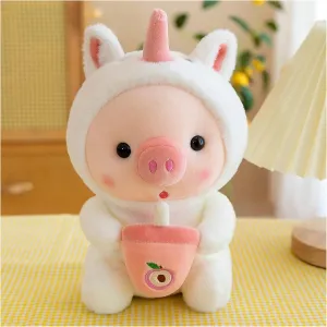 Pig Stuffed Animal Plush Toy Pig Dress Up Frog Tiger Rabbit Cute Plush Doll Girls Boys Kids Birthday Bedtime Party Gift (White, 20.4 in)