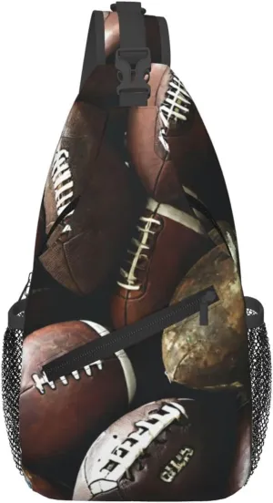Pile of footballs Print Diagonally Sling Bag Cross Bag Adjustable Strap Compact Crossbody Bag Travel Bag