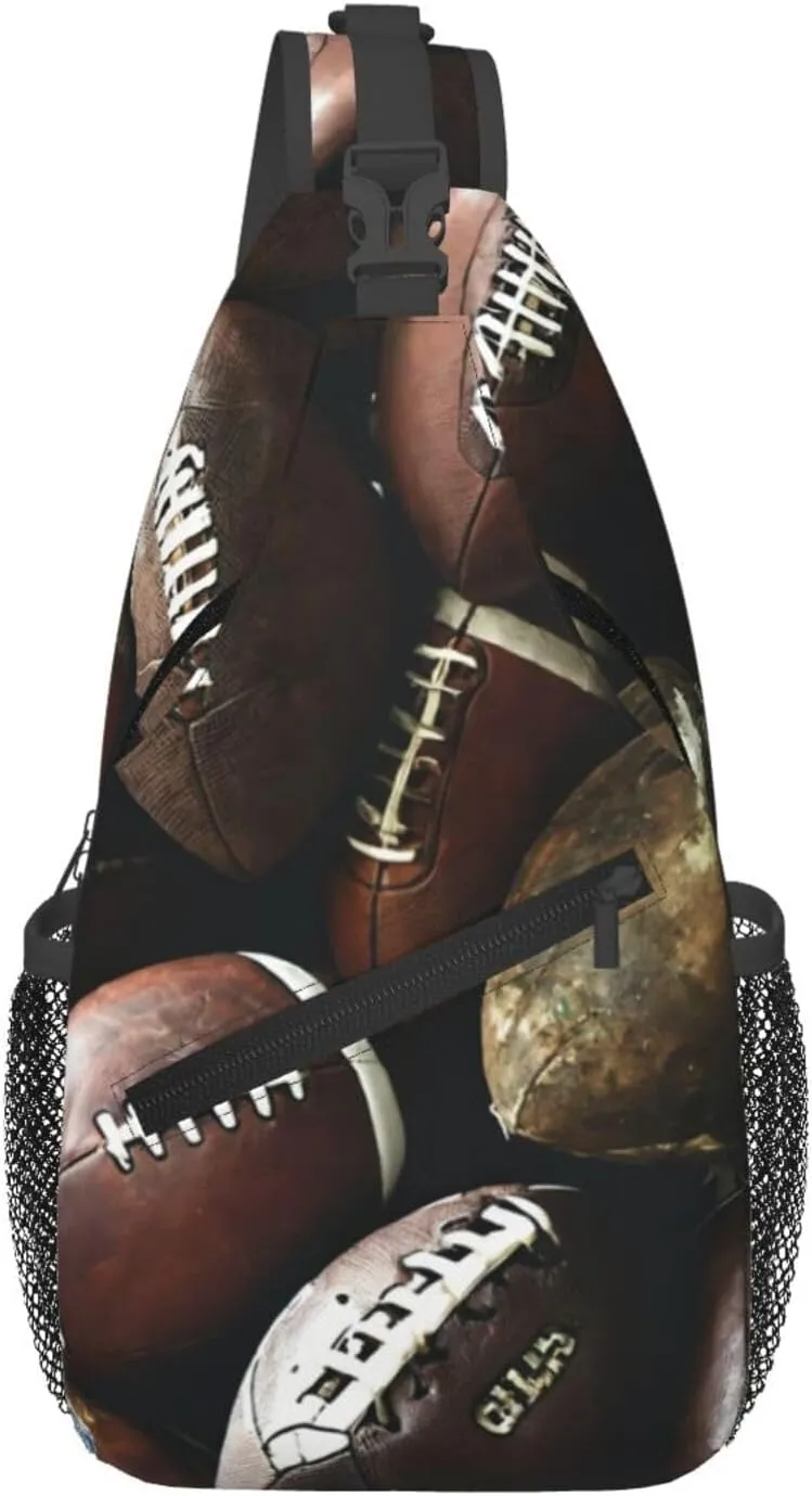 Pile of footballs Print Diagonally Sling Bag Cross Bag Adjustable Strap Compact Crossbody Bag Travel Bag