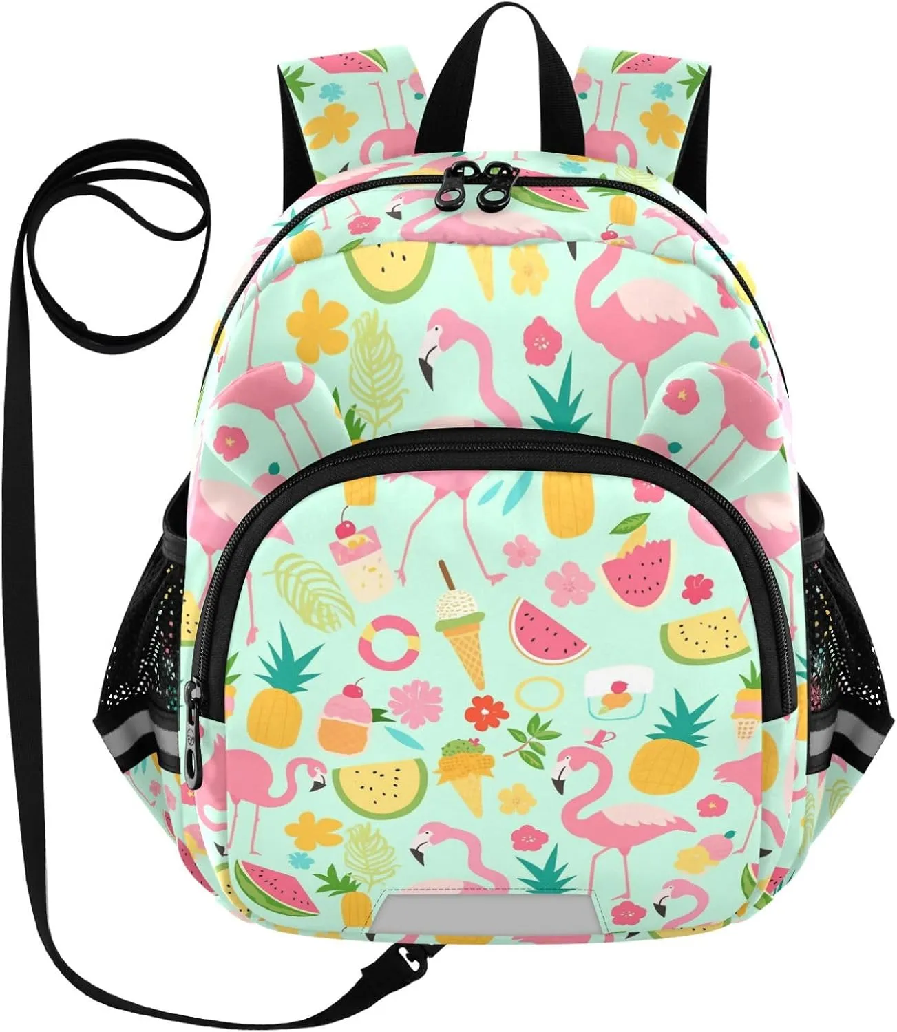 Pineapple Ice Cream Preschool Backpack Flamingo Daycare Bookbag School Backpack with Traction Rope for Kids 3-6