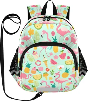 Pineapple Ice Cream Preschool Backpack Flamingo Daycare Bookbag School Backpack with Traction Rope for Kids 3-6